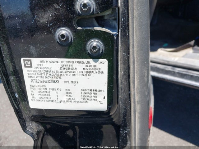 Aukcja sprzedaży 2003 Gmc Sierra 1500 Sle, vin: 2GTEC19T431250883, numer aukcji: 45549930
