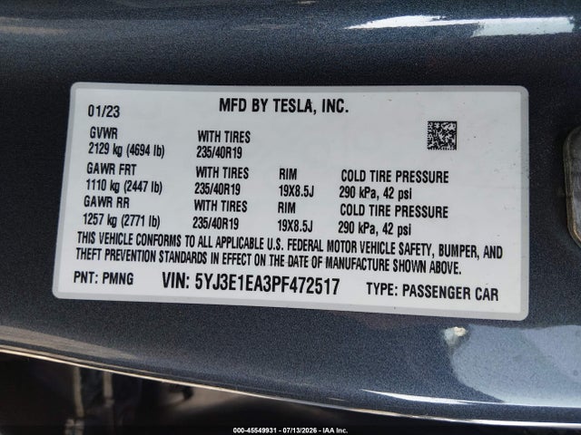 Tesla Model 3 Rear-wheel Drive 2023 5YJ3E1EA3PF472517 Image 9