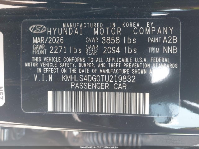 Aukcja sprzedaży 2026 Hyundai Elantra Sel Sport Premium, vin: KMHLS4DG0TU219832, numer aukcji: 45549939