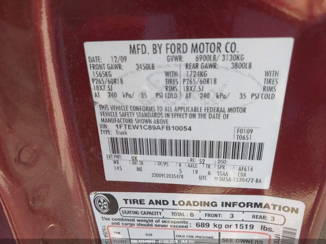 Aukcja sprzedaży 2010 Ford F-150 Fx2 Sport/xl/xlt, vin: 1FTEW1C89AFB10054, numer aukcji: 45549955