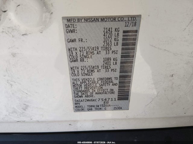 Nissan Rogue Sl 2019 5N1AT2MV6KC754711 Image 9