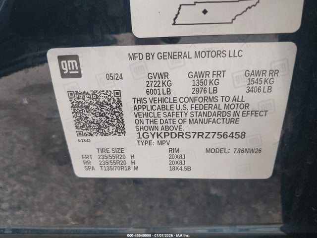 45549998 :رقم المزاد ، 1GYKPDRS7RZ756458 vin ، 2024 Cadillac Xt6 Awd Premium Luxury مزاد بيع