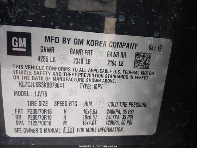 Chevrolet Trax Lt 2019 KL7CJLSB3KB879041 Image 9