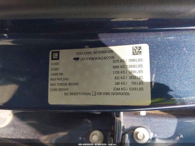 Продажа на аукционе авто 2019 Chevrolet Silverado 1500 Custom, vin: 1GCPYBEH3KZ422005, номер лота: 45550026