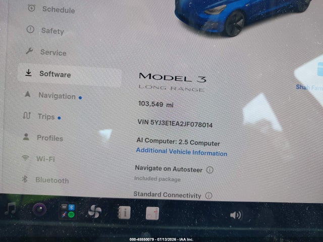 45550079 :رقم المزاد ، 5YJ3E1EA2JF078014 vin ، 2018 Tesla Model 3 Long Range/mid Range مزاد بيع