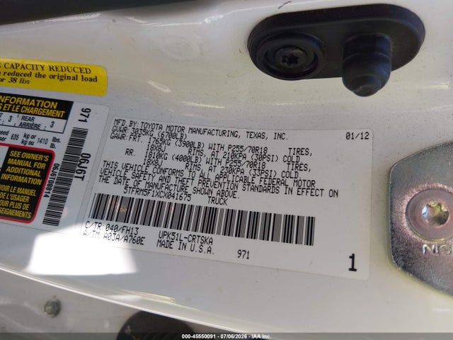 Auction sale of the 2012 Toyota Tundra Grade 4.6l V8, vin: 5TFRM5F1XCX041675, lot number: 45550091