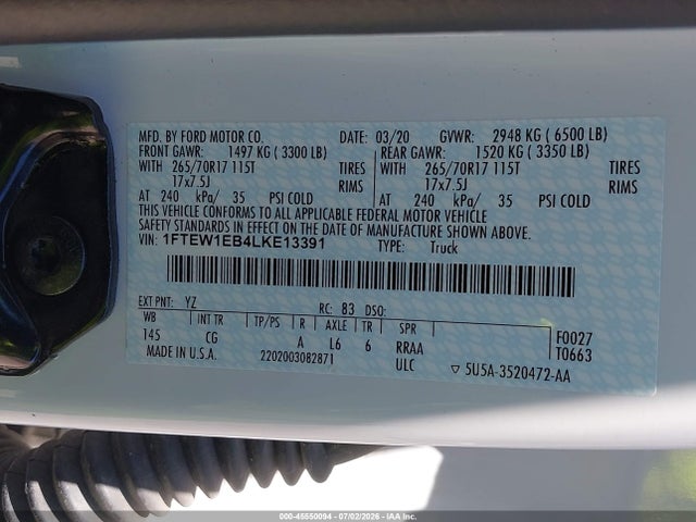 Ford F-150 Xl/xlt 2020 1FTEW1EB4LKE13391 Image 9