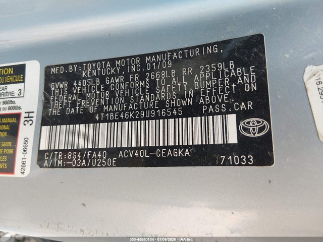 Aukcja sprzedaży 2009 Toyota Camry Xle, vin: 4T1BE46K29U916545, numer aukcji: 45550104