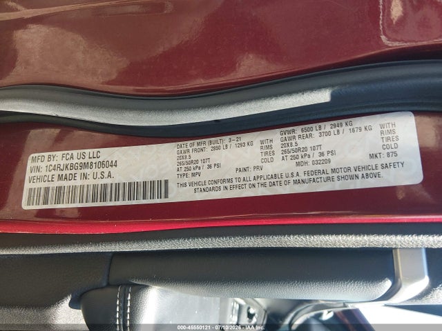 45550121 :رقم المزاد ، 1C4RJKBG9M8106044 vin ، 2021 Jeep Grand Cherokee L Limited 4x4 مزاد بيع