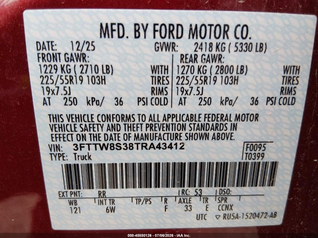 Ford Maverick Lariat 2026 3FTTW8S38TRA43412 Image 9