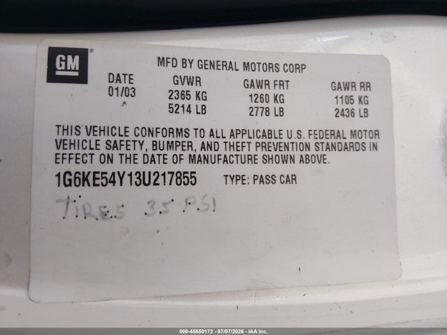 Продажа на аукционе авто 2003 Cadillac Deville Dhs, vin: 1G6KE54Y13U217855, номер лота: 45550172