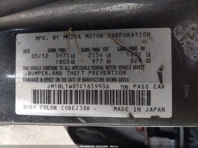 45550182 :رقم المزاد ، JM1BL1W85C1659936 vin ، 2012 Mazda Mazda3 I Grand Touring مزاد بيع