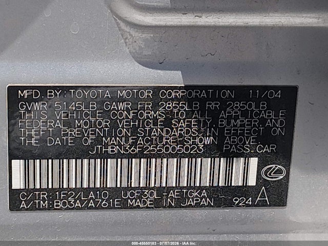 Продажа на аукционе авто 2005 Lexus Ls 430, vin: JTHBN36F255005023, номер лота: 45550183