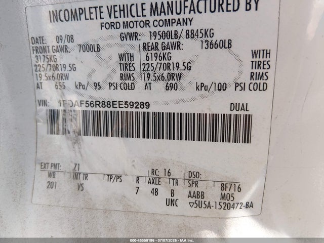 2008 Ford Super Duty F-550 Drw Xl/xlt მანქანა იყიდება აუქციონზე, vin: 1FDAF56R88EE59289, აუქციონის ნომერი: 45550186