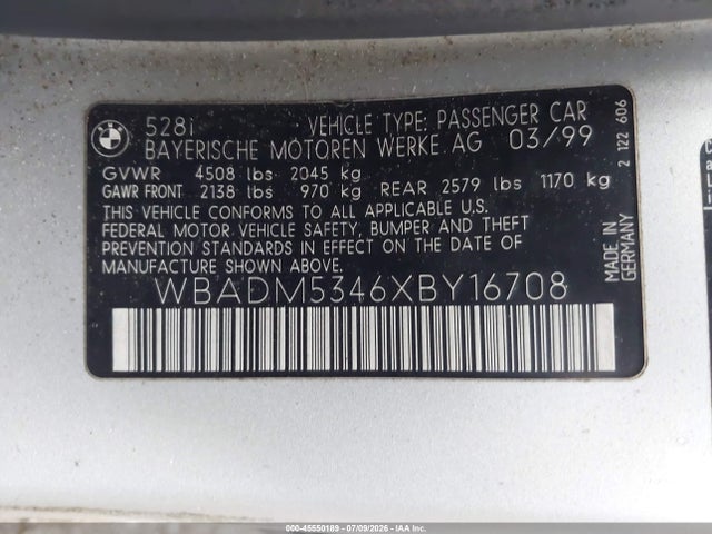 Aukcja sprzedaży 1999 Bmw 528i, vin: WBADM5346XBY16708, numer aukcji: 45550189