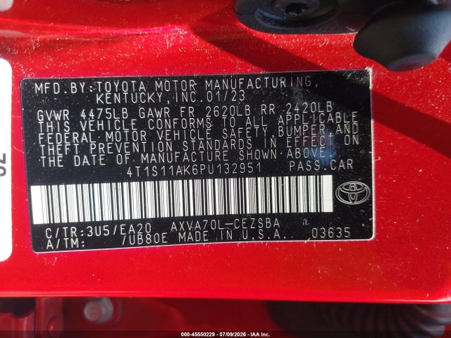 Aukcja sprzedaży 2023 Toyota Camry Se, vin: 4T1S11AK6PU132951, numer aukcji: 45550229