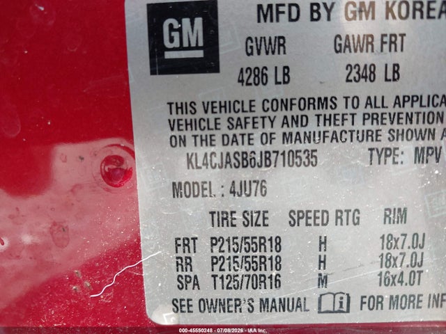 45550248 :رقم المزاد ، KL4CJASB6JB710535 vin ، 2018 Buick Encore Preferred مزاد بيع