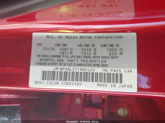 Продажа на аукционе авто 2026 Mazda Mazda3 2.5 S Select Sport, vin: JM1BPABL2T1882420, номер лота: 45550251