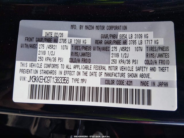 Продажа на аукционе авто 2026 Mazda Cx-90 3.3 Turbo S Premium Plus, vin: JM3KKEHC9T1383358, номер лота: 45550264