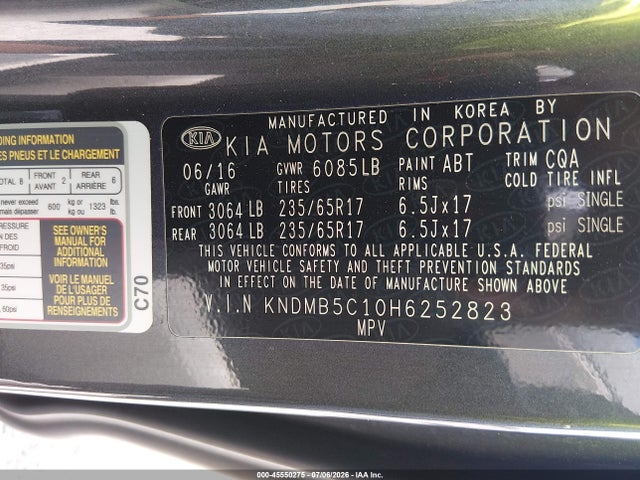 Aukcja sprzedaży 2017 Kia Sedona Lx, vin: KNDMB5C10H6252823, numer aukcji: 45550275