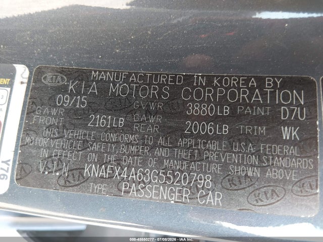 Продажа на аукционе авто 2016 Kia Forte Lx, vin: KNAFX4A63G5520798, номер лота: 45550277