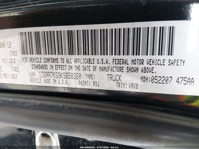 Продаж на аукціоні авто 2019 Ram 1500 Classic, vin: 1C6RR7KG9KS658320, номер лоту: 45550304