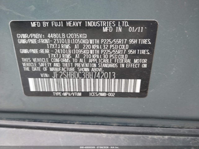 Продажа на аукционе авто 2011 Subaru Forester 2.5x Premium, vin: JF2SHBDC3BH742013, номер лота: 45550309