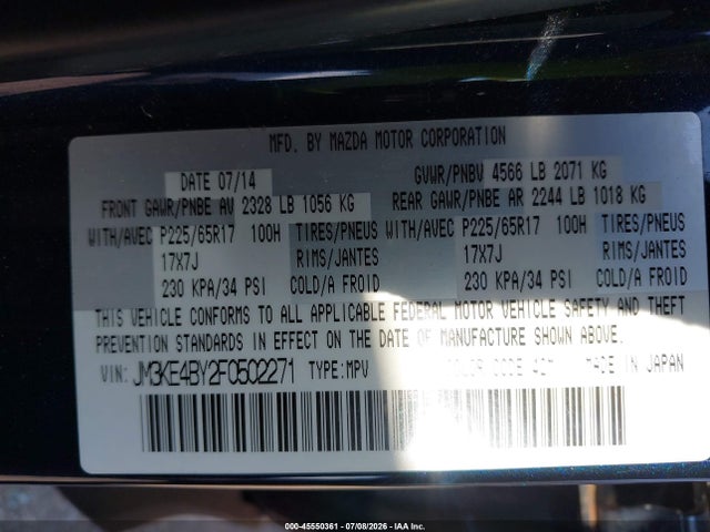 Продажа на аукционе авто 2015 Mazda Cx-5 Sport, vin: JM3KE4BY2F0502271, номер лота: 45550361