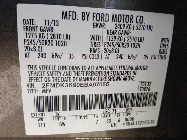 Ford Edge Limited 2014 2FMDK3K90EBA07055 Image 9