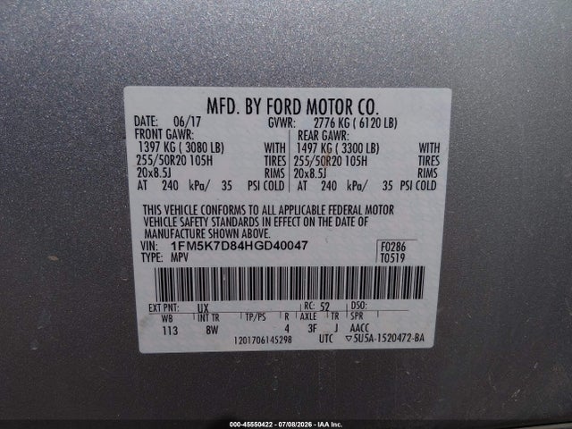Ford EXPLORER XLT 2017 1FM5K7D84HGD40047 Image 9