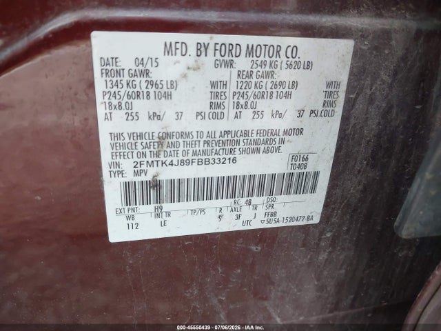 2FMTK4J89FBB33216 Ford EDGE SEL