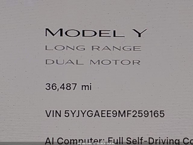 Aukcja sprzedaży 2021 Tesla Model Y Long Range Dual Motor All-wheel Drive, vin: 5YJYGAEE9MF259165, numer aukcji: 45550445