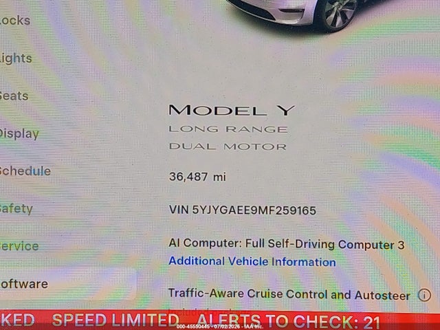 Aukcja sprzedaży 2021 Tesla Model Y Long Range Dual Motor All-wheel Drive, vin: 5YJYGAEE9MF259165, numer aukcji: 45550445