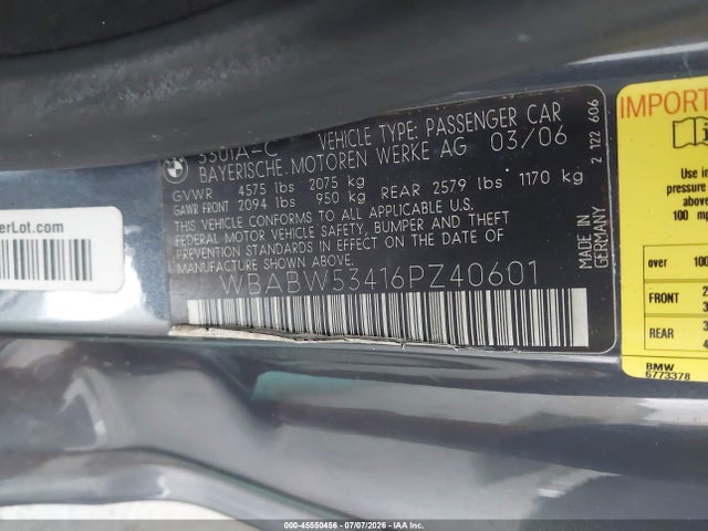 45550456 :رقم المزاد ، WBABW53416PZ40601 vin ، 2006 Bmw 330ci مزاد بيع