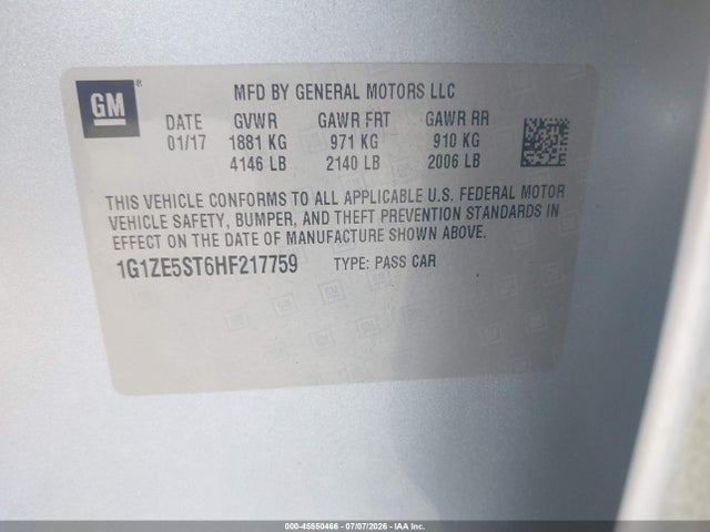 2017 Chevrolet Malibu 1lt მანქანა იყიდება აუქციონზე, vin: 1G1ZE5ST6HF217759, აუქციონის ნომერი: 45550466