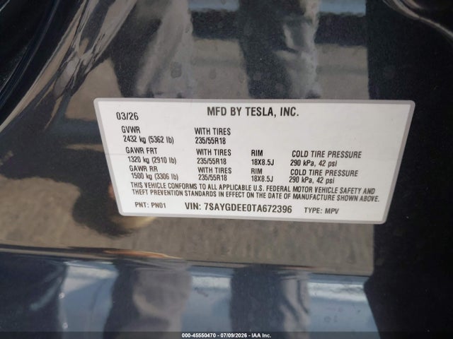 Продаж на аукціоні авто 2026 Tesla Model Y All-wheel Drive/long Range Launch Series/premium All-wheel Drive, vin: 7SAYGDEE0TA672396, номер лоту: 45550470
