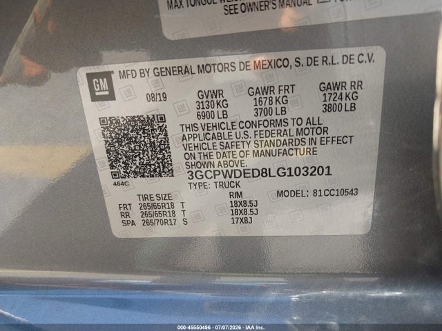 3GCPWDED8LG103201 Chevrolet Silverado 1500 2wd Short Bed Rst