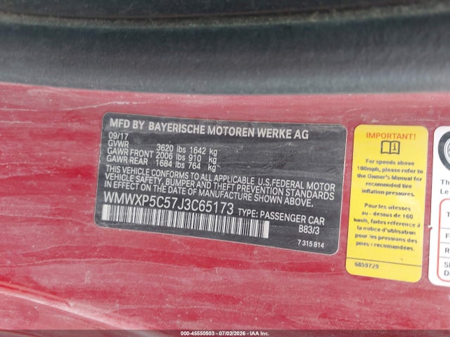 45550503 :رقم المزاد ، WMWXP5C57J3C65173 vin ، 2018 Mini Hardtop Cooper/oxford Edition مزاد بيع