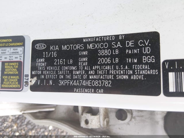 Продаж на аукціоні авто 2017 Kia Forte Lx, vin: 3KPFK4A74HE083782, номер лоту: 45550514