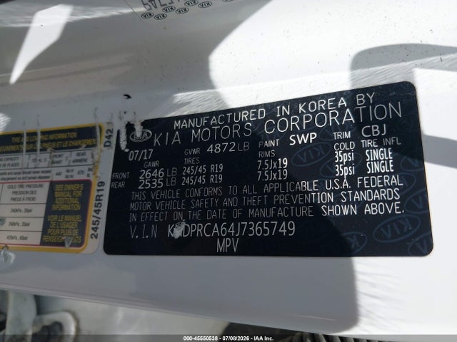 45550538 :رقم المزاد ، KNDPRCA64J7365749 vin ، 2018 Kia Sportage Sx Turbo مزاد بيع