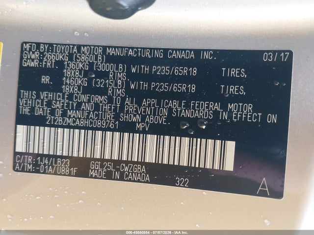 Продажа на аукционе авто 2017 Lexus Rx 350, vin: 2T2BZMCA8HC089761, номер лота: 45550554