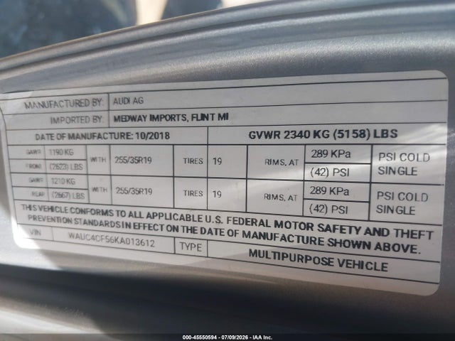 WAUC4CF56KA013612 Audi S5 3.0t Premium