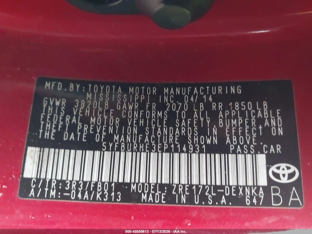 Toyota COROLLA LE 2014 5YFBURHE3EP114931 Image 9