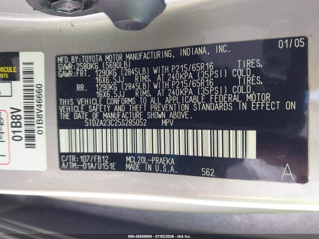 2005 Toyota Sienna Le მანქანა იყიდება აუქციონზე, vin: 5TDZA23C25S285052, აუქციონის ნომერი: 45550660