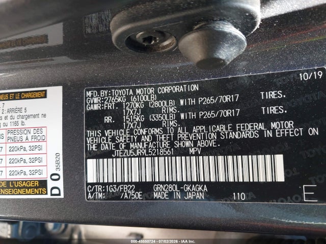 Toyota 4RUNNER SR5 2020 JTEZU5JR9L5218561 Image 9