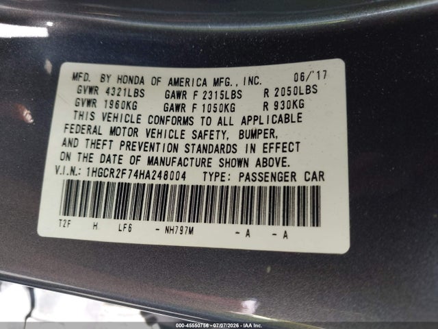 1HGCR2F74HA248004 Honda ACCORD EX