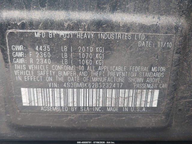 Продажа на аукционе авто 2011 Subaru Legacy 2.5i Limited, vin: 4S3BMBK62B3232417, номер лота: 45550781