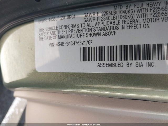 Aukcja sprzedaży 2007 Subaru Outback 2.5i, vin: 4S4BP61C476321767, numer aukcji: 45550784