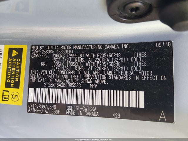 Auction sale of the 2011 Lexus Rx 350, vin: 2T2BK1BA3BC085533, lot number: 45550858