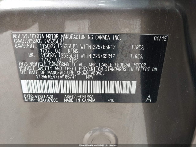 Toyota Rav4 Xle 2015 2T3WFREV7FW186741 Image 9